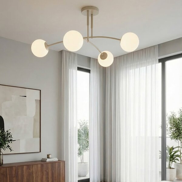 EMIBIG LIGHTING Plafonieră Pregos, bej, Ø 60 cm, 4 becuri, metal/sticlă, reglabil, Bej, Camera de zi / sufragerie, Sticlă, Modern, glob