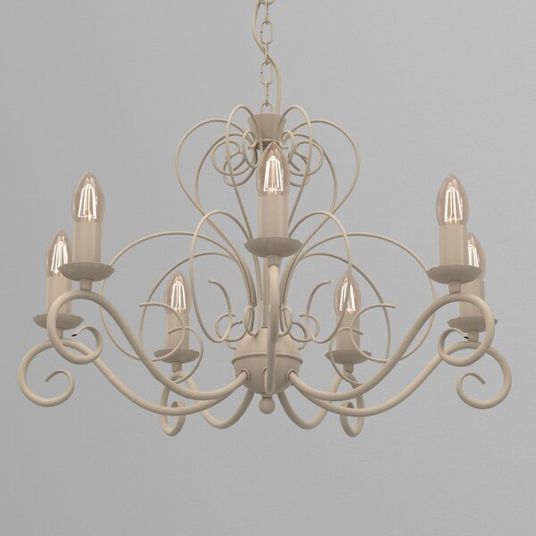 Luminex Candelabru Mauro, bej, 7 becuri, Ø 62 cm, metal, E14, reglabil, Bej, Camera de zi / sufragerie, Metal, Antichitate