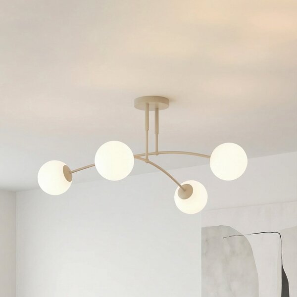 EMIBIG LIGHTING Plafonieră Pregos, bej, Ø 60 cm, 4 becuri, metal/sticlă, reglabil, Bej, Camera de zi / sufragerie, Sticlă, Modern, glob