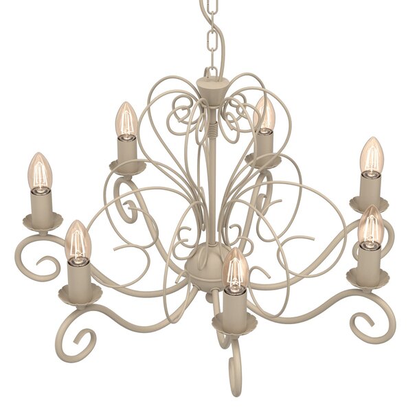 Luminex Candelabru Mauro, bej, 7 becuri, Ø 62 cm, metal, E14, reglabil, Bej, Camera de zi / sufragerie, Metal, Antichitate