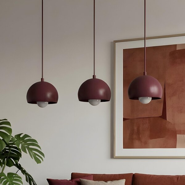 Luminex Lampă suspendată Sool, roșu închis, lungime 65 cm, 3 becuri, metal, E27, reglabil, Roșu, Camera de zi / sufragerie, Metal