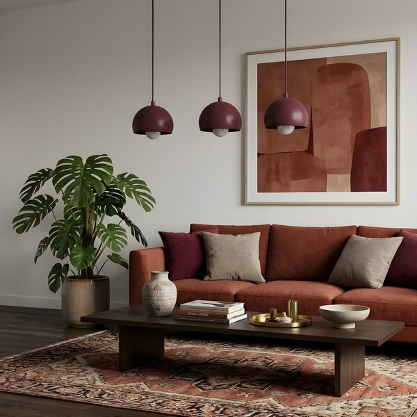 Luminex Lampă suspendată Sool, roșu închis, lungime 65 cm, 3 becuri, metal, E27, reglabil, Roșu, Camera de zi / sufragerie, Metal