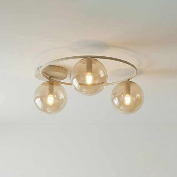EMIBIG LIGHTING Plafonieră Sopra, bej, Ø 47 cm, 3 becuri, sticlă/metal, E14, reglabil, Bej, Camera de zi / sufragerie, Sticlă, Modern, glob