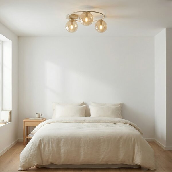 EMIBIG LIGHTING Plafonieră Sopra, bej, Ø 47 cm, 3 becuri, sticlă/metal, E14, reglabil, Bej, Camera de zi / sufragerie, Sticlă, Modern, glob