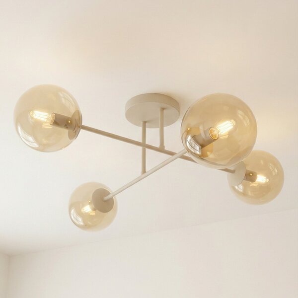 EMIBIG LIGHTING Plafonieră ROMA, bej, lungime 75 cm, 4 becuri, sticlă/metal, reglabil, Bej, Camera de zi / sufragerie, Sticlă, Modern, glob