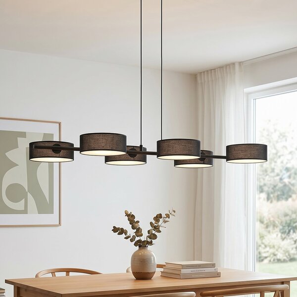 EMIBIG LIGHTING Lampă suspendată DRUMZ, negru, lungime 100 cm, 6 becuri, material textil, soclu, reglabil, Negru, Camera de zi / sufragerie, Țesătură / Textil, Modern