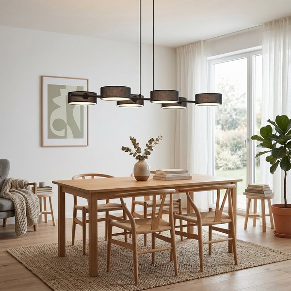 EMIBIG LIGHTING Lampă suspendată DRUMZ, negru, lungime 100 cm, 6 becuri, material textil, soclu, reglabil, Negru, Camera de zi / sufragerie, Țesătură / Textil, Modern