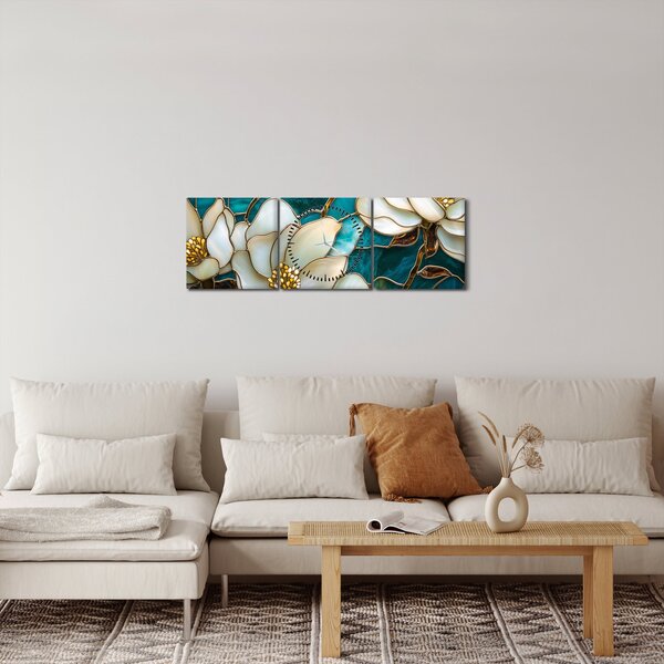 Tablou - Vitraliu cu magnolie (cu ceas) (90x30 cm)