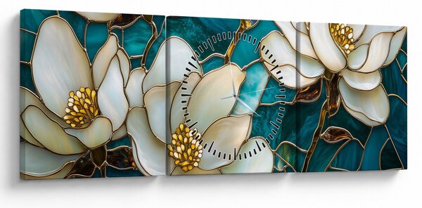 Tablou - Vitraliu cu magnolie (cu ceas) (90x30 cm)