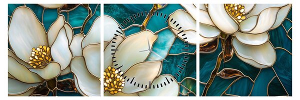 Tablou - Vitraliu cu magnolie (cu ceas) (90x30 cm)