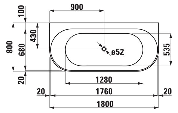 Laufen Pro cadă freestanding 180x80 cm dreptunghiulară alb H2459570000001