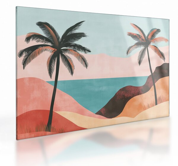 Tablou pe sticlă - Palmieri la mare (70x50 cm)