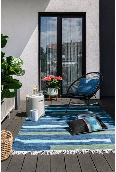 Covor reversibil pentru exterior din plastic reciclat Green Decore Marlin, 90 x 150 cm, albastru-închis