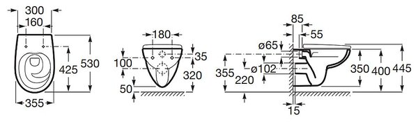 Roca Victoria vas wc agăţat fără margine alb lucios A346V03000
