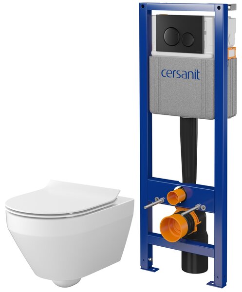 Set vas WC cu capac soft-close Cersanit Crea S701-927, cadru ascuns cu buton de acționare Cersanit S701-779