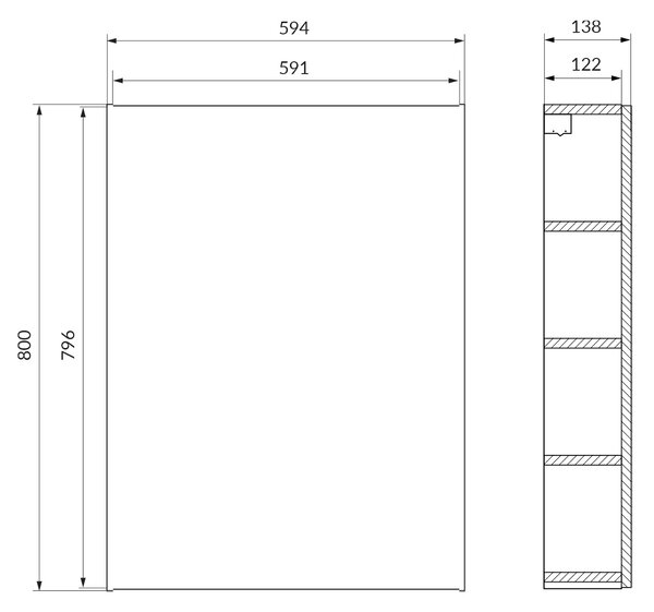 Cersanit City dulap 59.4x13.8x80 cm laterala pe perete stejar S584-113