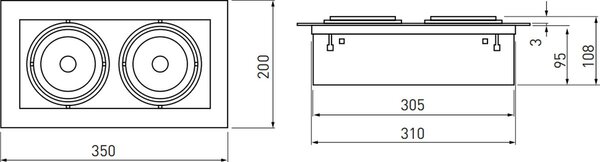 GTV Pireo lampă încorporată 2x50 W gri OP-PIREO2-81