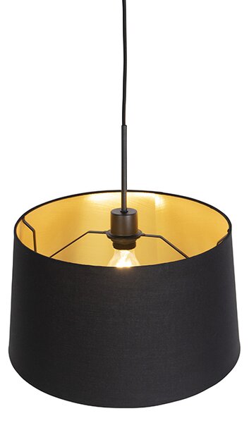 Lampă suspendată cu abajur din bumbac negru și auriu 40 cm - Combi