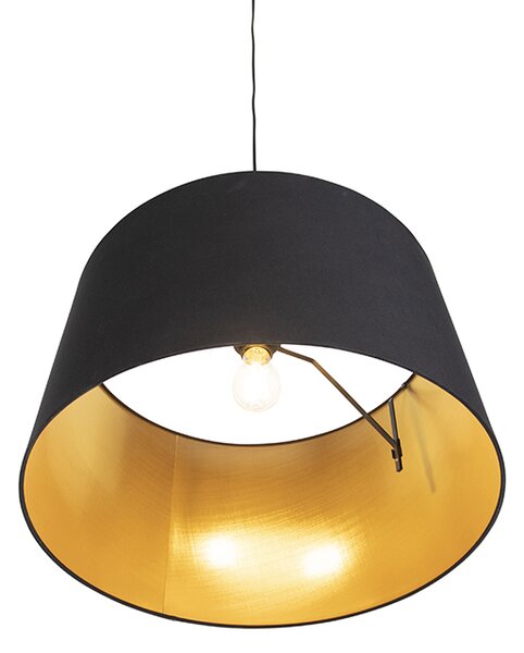 Lampă suspendată cu abajur din bumbac negru și auriu 50 cm - Combi