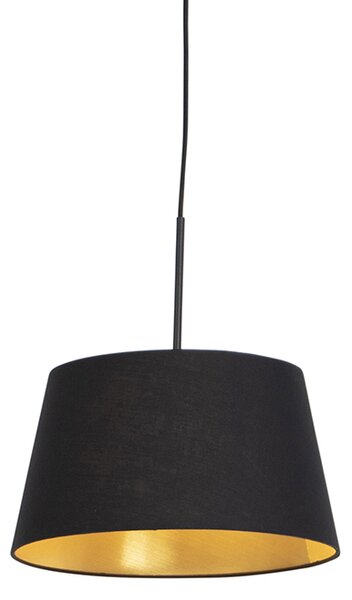 Lampă suspendată cu abajur de bumbac negru cu aur 32 cm - Combi