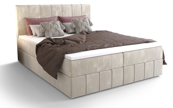 Pat matrimonial Boxspring 140 cm Barack (bej) ( cu saltea și sp. depozitare). 1046385