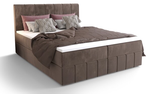 Pat matrimonial Boxspring 140 cm Barack (maro) ( cu saltea și sp. depozitare). 1046384