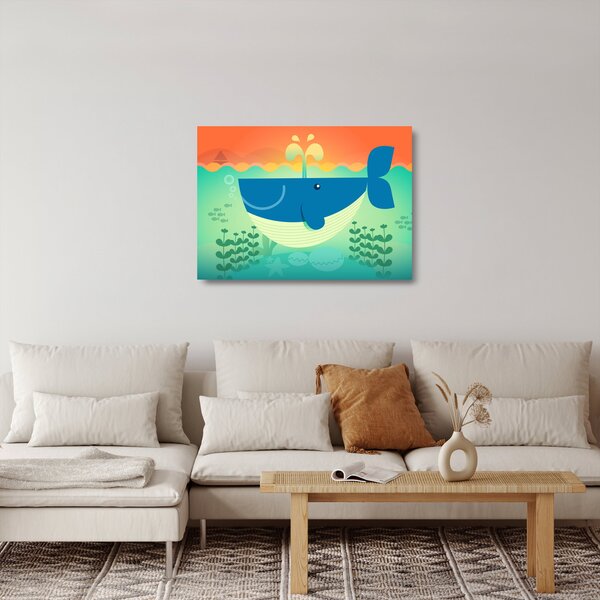 Tablou pe sticlă - Balenă veselă în mare (70x50 cm)