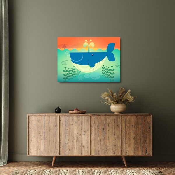 Tablou pe sticlă - Balenă veselă în mare (70x50 cm)