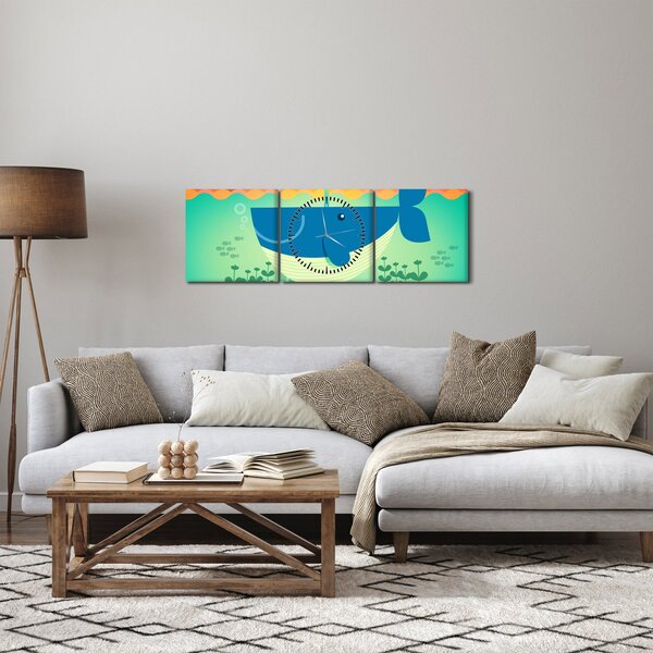 Tablou - Balenă veselă în mare (cu ceas) (90x30 cm)