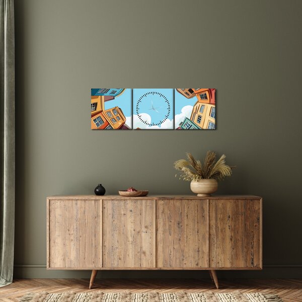 Tablou - Între case (cu ceas) (90x30 cm)