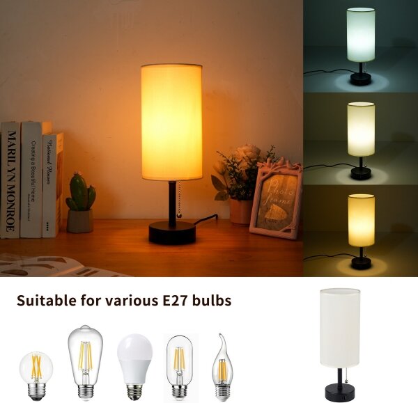 Brilagi - Lampă de masă TABLON cu port USB 1xE27/25W/230V negru/crem