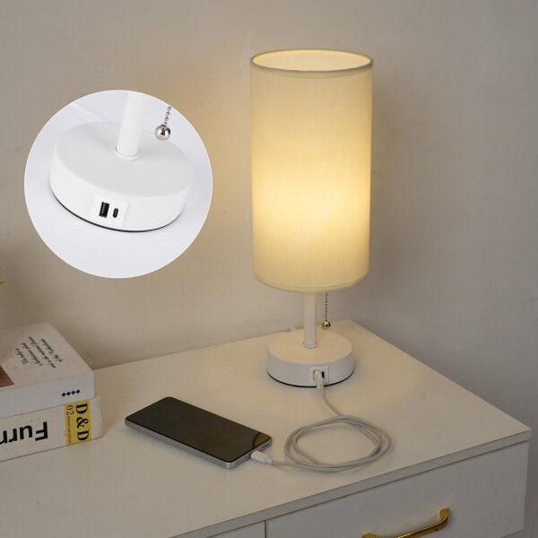 Brilagi - Lampă de masă TABLON cu port USB, 1xE27/25W/230V, alb/crem