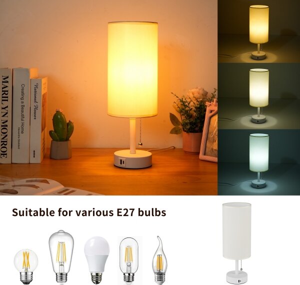 Brilagi - Lampă de masă TABLON cu port USB, 1xE27/25W/230V, alb/crem