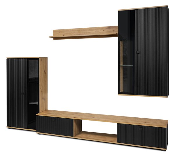 Mobilier living Saul (Negru + Stejar artisan) (fără iluminat). Promo -28%. 1047207