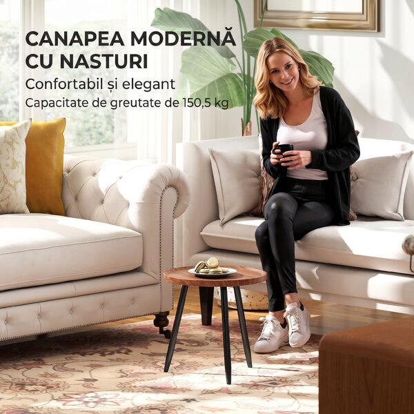 HOMCOM Măsuță de Cafea Modernă Rotundă cu Cadru din Oțel pentru Spații Mici, Lângă Canapea, Sufragerie, Dormitor, Efect de Lemn Castan | Aosom Romania
