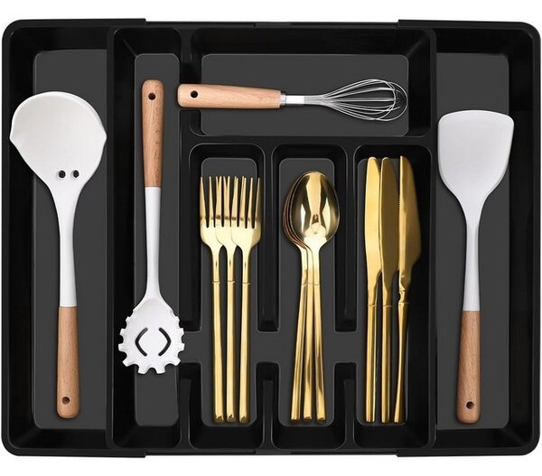 Organizator tacamuri pentru sertar de bucătărie, reglabil, 44.5 x 36,6 x 4,6 centimetri, negru