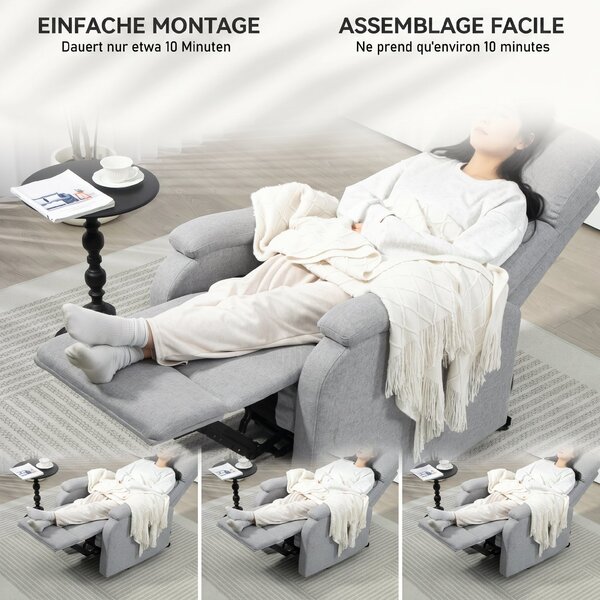 HOMCOM Fotoliu Recliner din In cu Suport Reglabil pentru Picioare, 69x91,5x103 cm, Gri | Aosom Romania