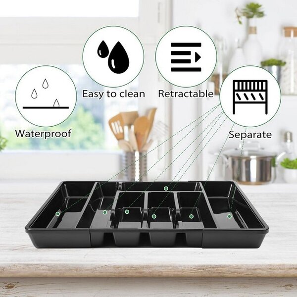Organizator tacamuri pentru sertar de bucătărie, reglabil, 44.5 x 36,6 x 4,6 centimetri, negru