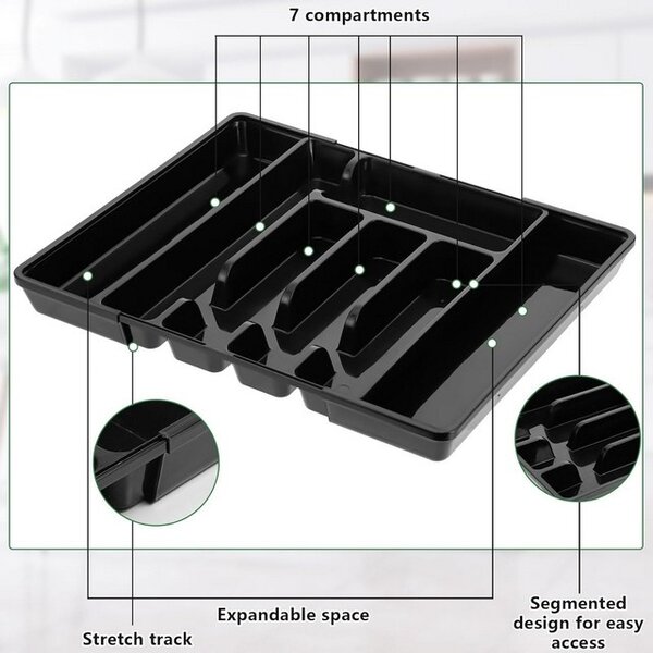 Organizator tacamuri pentru sertar de bucătărie, reglabil, 44.5 x 36,6 x 4,6 centimetri, negru