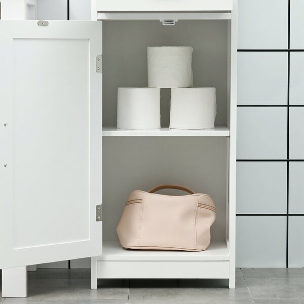 Kleankin Dulap Modern pentru Baie, Mobilier Îngust cu Raft Deschis, Sertar, Uși Încastrate și Rafturi Ajustabile Alb | Aosom Romania