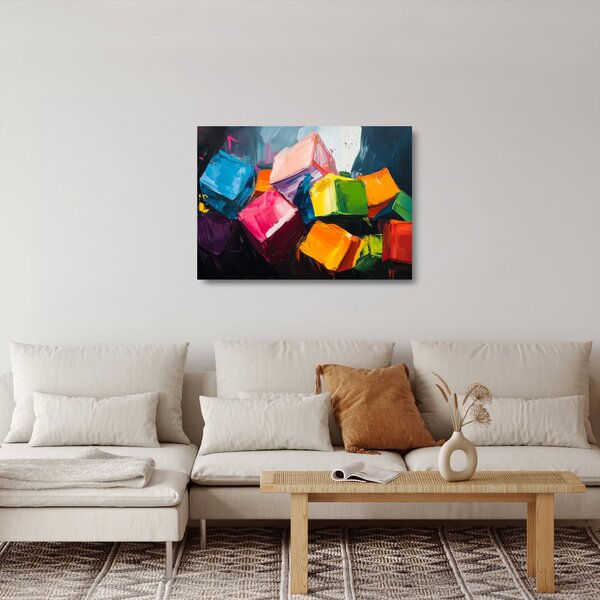 Tablou pe sticlă - Cuburi colorate (70x50 cm)