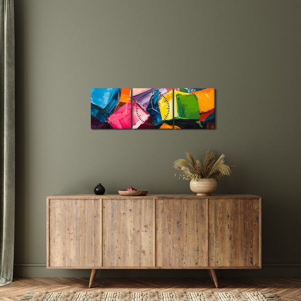 Tablou - Cuburi colorate (cu ceas) (90x30 cm)
