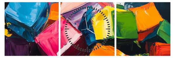 Tablou - Cuburi colorate (cu ceas) (90x30 cm)