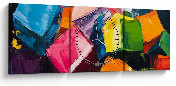 Tablou - Cuburi colorate (cu ceas) (90x30 cm)