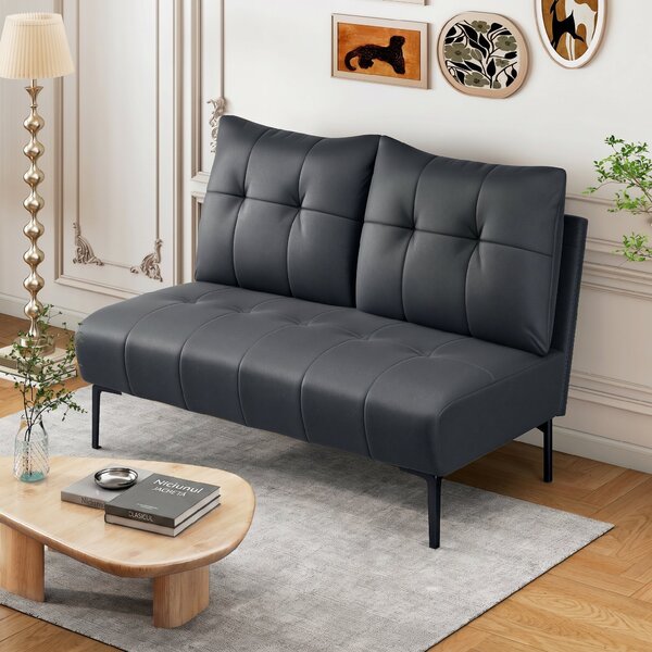 HOMCOM Divan cu Două Locuri Compact din Piele Sintetică, Divan Modern Capitonat cu Nasturi cu Îmbunătățire Spumoasă și Picioare din Lemn, Canapea Fără Brațe pentru Sufragerie și Birou, 115x73x83 cm, Negru | Aosom Romania