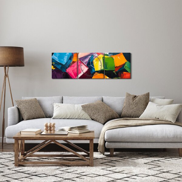 Tablou - Cuburi colorate (cu ceas) (90x30 cm)