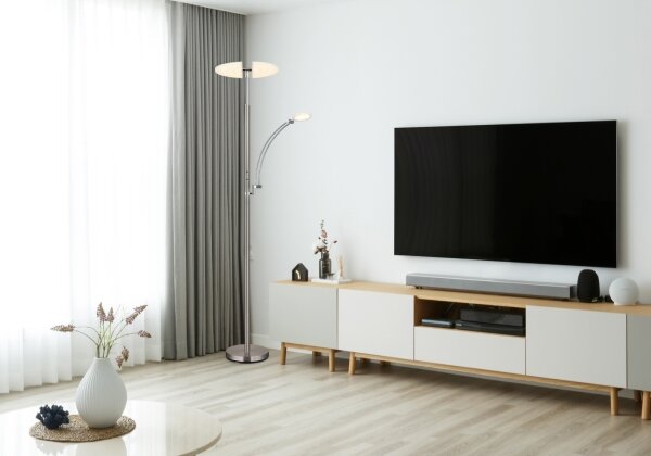 Globo 58909N - Lampă LED de podea dimabilă TIRANA 40W/230V + 5,5W crom mat