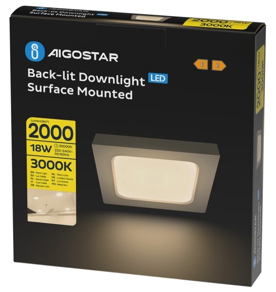 Aigostar - Plafonieră LED aplicată pe tavan, 18W, 230V, 3000K, 22,6x22,6 cm, albă