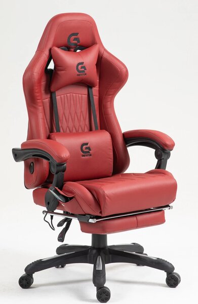 Scaun gaming, Masaj in 7 puncte, Boxe Bluetooth, funcție șezlong, 90-155 grade, suport picioare, PU, Rosu