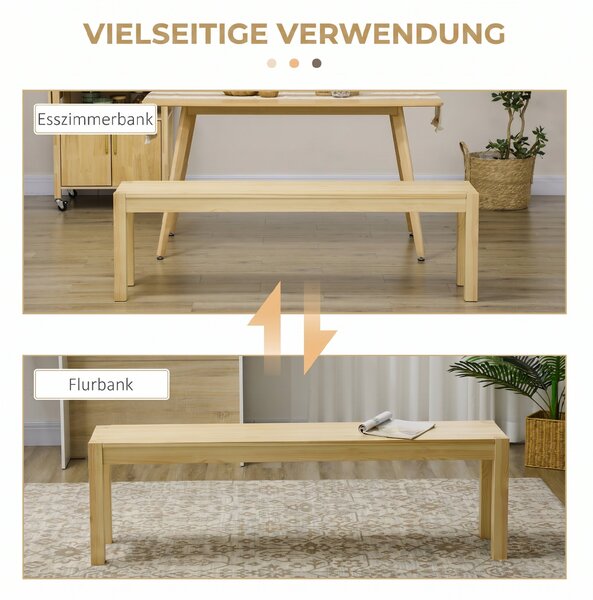 HOMCOM Bancă de Sufragerie din Lemn 150 cm, pentru 3 Persoane, Ideală pentru Bucătărie sau Intrare, Finisaj Natural | Aosom Romania